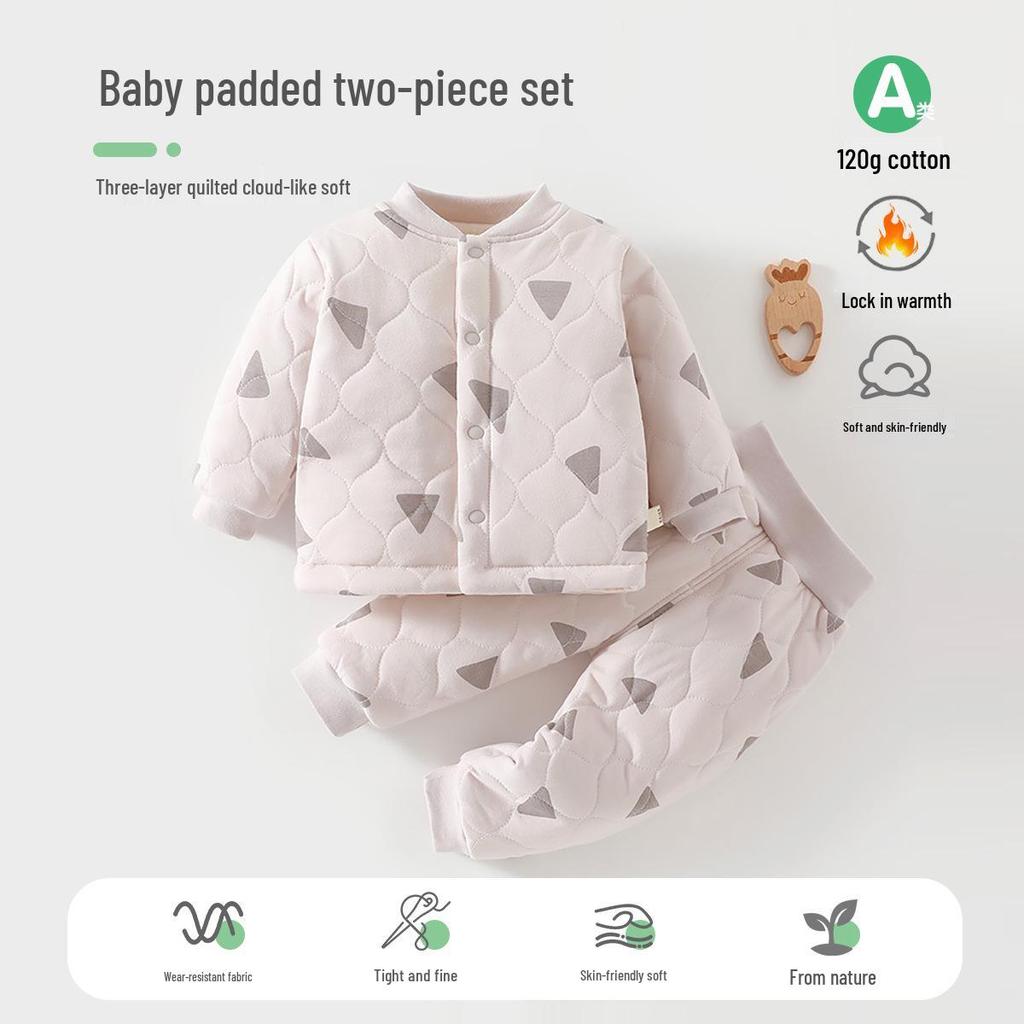 Baby Cotton-Padded Quilted Two-Piece Set with High-Waisted Belly Protection for Autumn/Winter