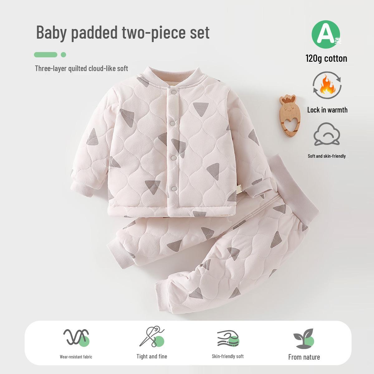 

Baby Cotton-Padded Quilted Two-Piece Set with High-Waisted Belly Protection for Autumn/Winter Size 80 (suitable for 16-19 lbs)
