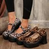 Comemore Leopard Chunky High Heels Pumps Women Buckle Strap Platform Mary Jane Shoes Woman Gothic Thick Heel Party Shoes