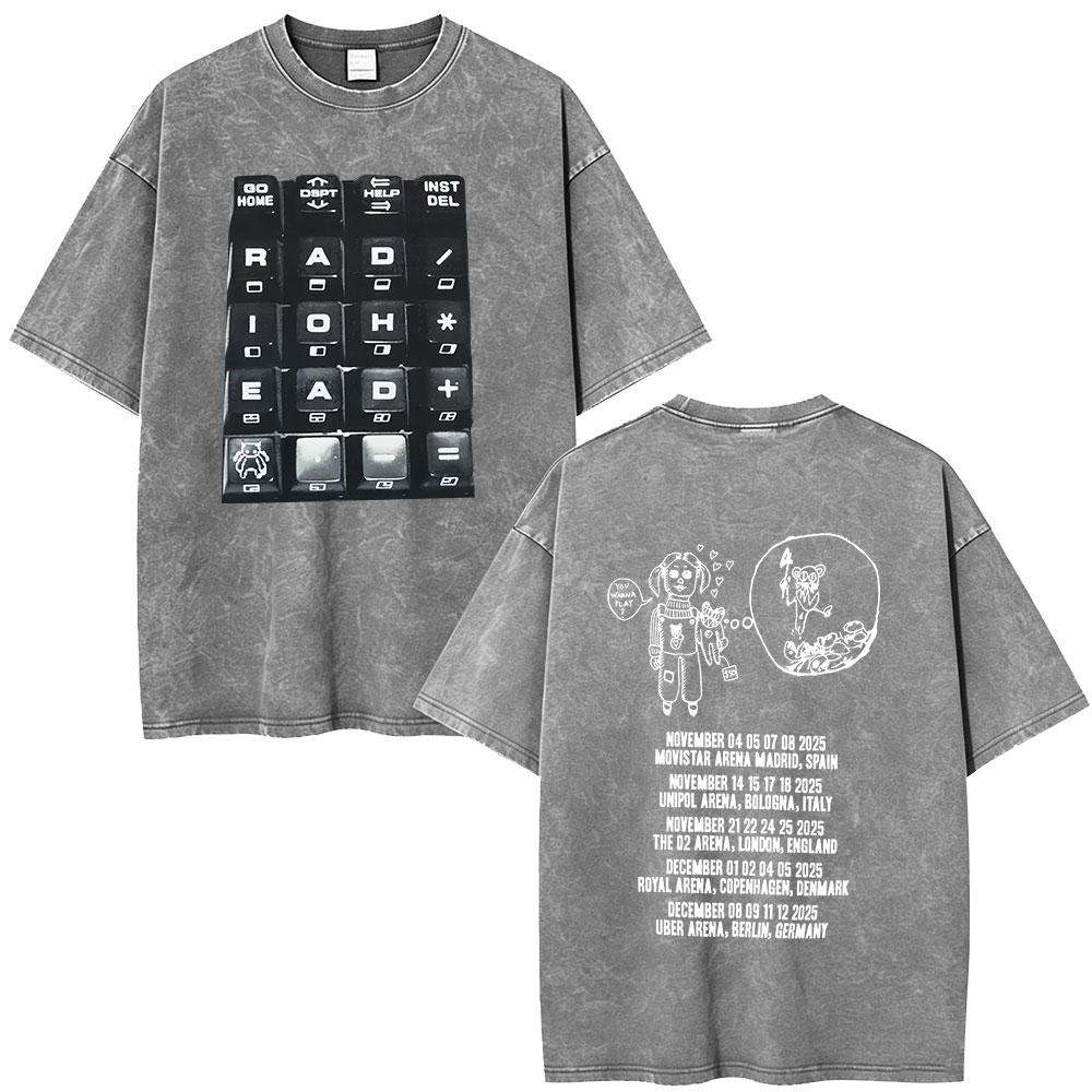 Vintage Washed Radiohead Semaphore Rock Band T-shirt Men  Clothing Fashion Hip Hop Gothic T Shirts Cotton Casual T-shirts