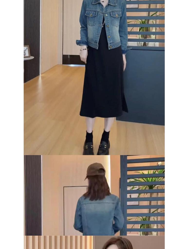 Hong Kong Style Women's Retro Denim Short Jacket, Autumn 2025 - Versatile Turn-Down Collar Cardigan