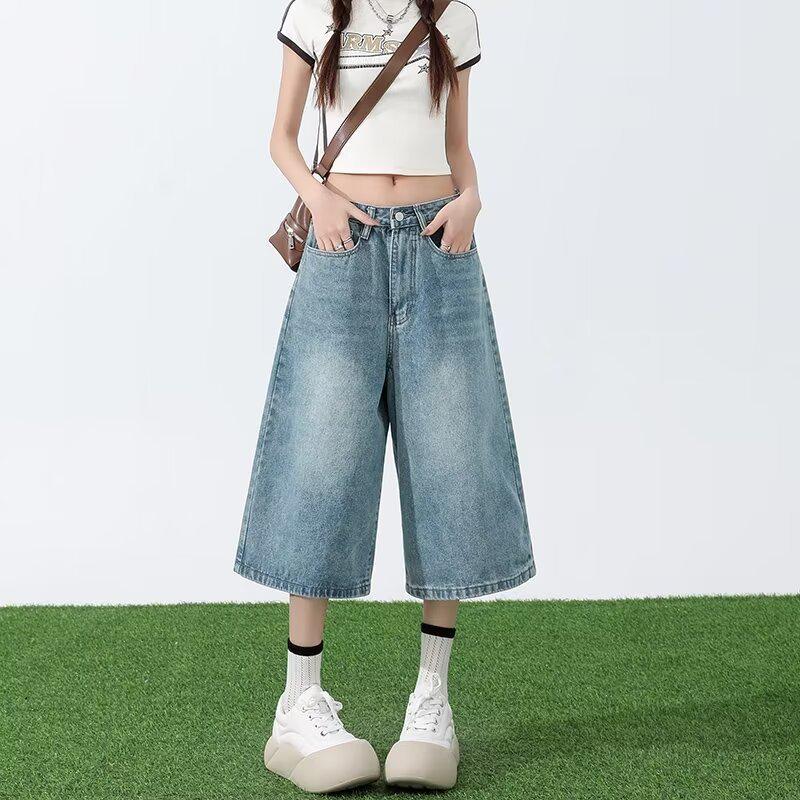 Women s Retro Wide-Leg Cropped Denim Pants: Summer Street Style S