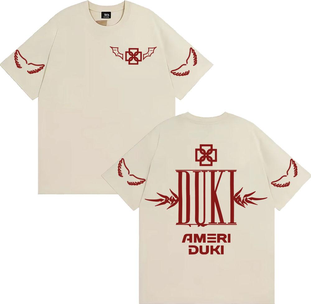 2025 Summer Rapper Duki Ameri World Tour Letter Printed Tshirt Mens Fashion Retro Highquality Cotton Hiphop Loose Tshirt