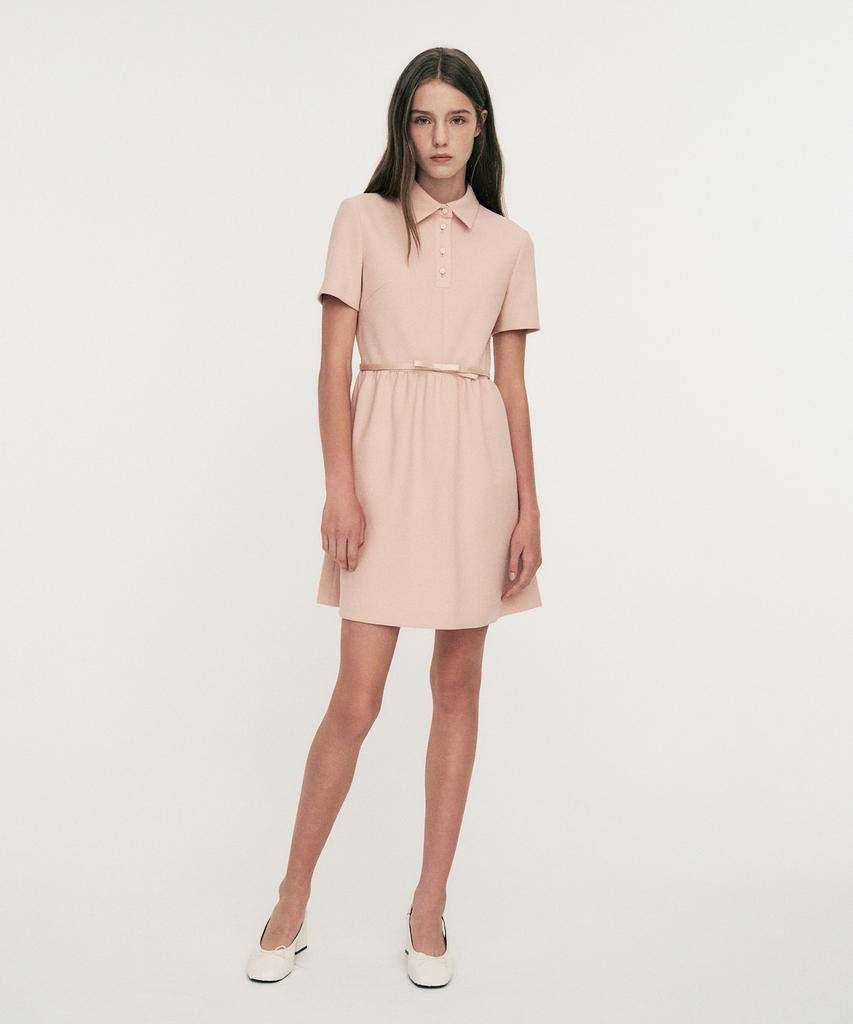 Limekeu Jewelry Button Ribbon Belt Collar Dress Pink