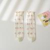 Girls Strawberry Embroidered Lace Over Knee High Socks Thin Transparent Floral Princess Kids Long Stockings