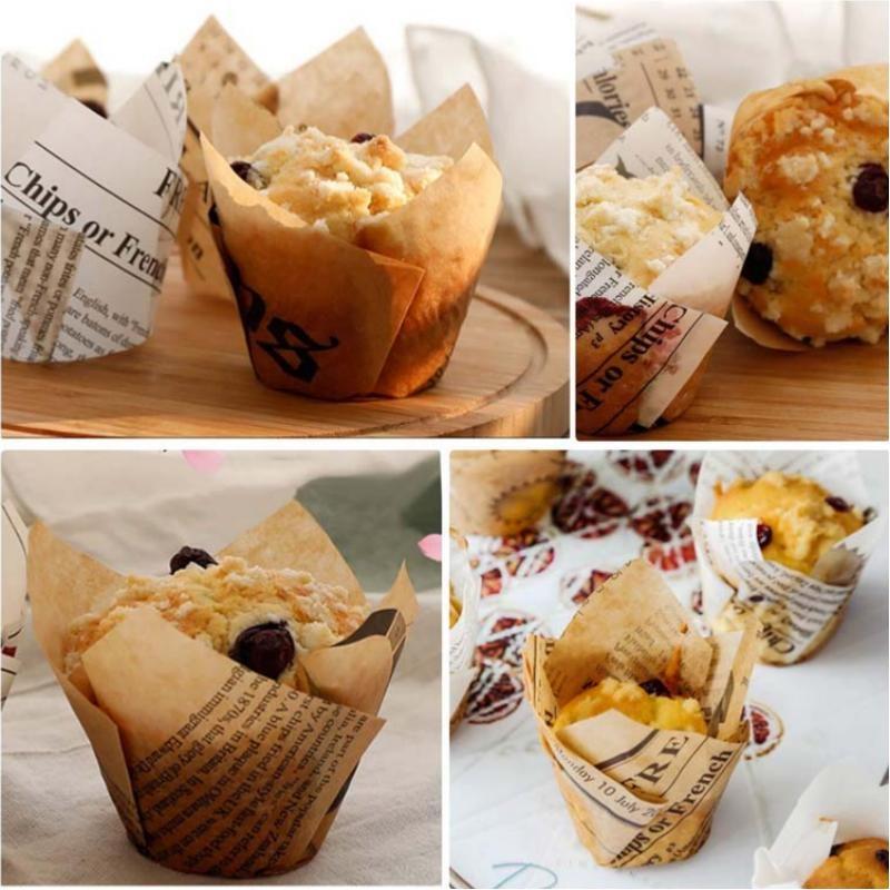 50 Pcs Retro Newspaper Style Baking Cups Cupcake Liners For Wedding Birthday Party Bakeware Paper Cups