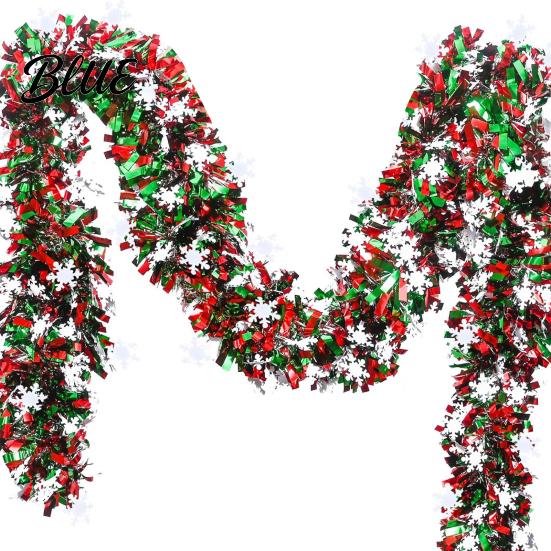 Holiday Decoration Supplies 78 Inch Green Red Christmas Garland Metallic Tinsel Twist Hanging Garland with Seasonal Party Atmosphere Props Snowflake