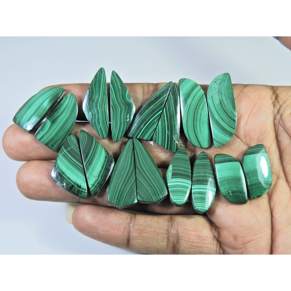 Natural Malachite Matched Pair Fancy Cabochon Loose Gemstone 08 Pair Lot C-869