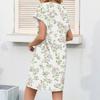 Women's Casual Fashion Sexy V-Neck Cap Sleeves Pocket Floral Dress