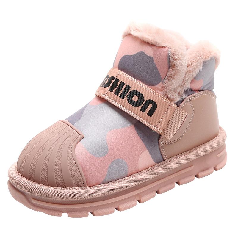 Girls' Snow Boots Waterproof New Winter Children's Piled Thickened Children's Cotton Shoes Medium and Older Children's Fur Integrated