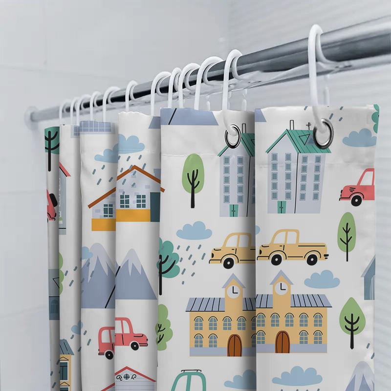 Rainy Day Cartoon Shower Curtain Modern House Car Print Waterproof Bath Mat Cover For Bathroom Decorations In Home Garden Access