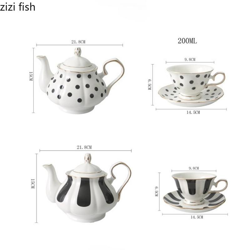 Black White Polka Dot Striped Coffee Cup Ceramic Water Cups Afternoon Tea Mug Oat Breakfast Cup Milk Mug Flower Tea Cups Teapot