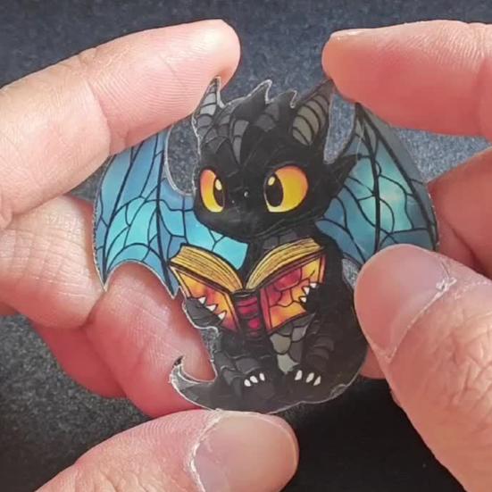 2D Book Fantasy Dragon Brooch Pin Acrylic Literary Gift for Readers