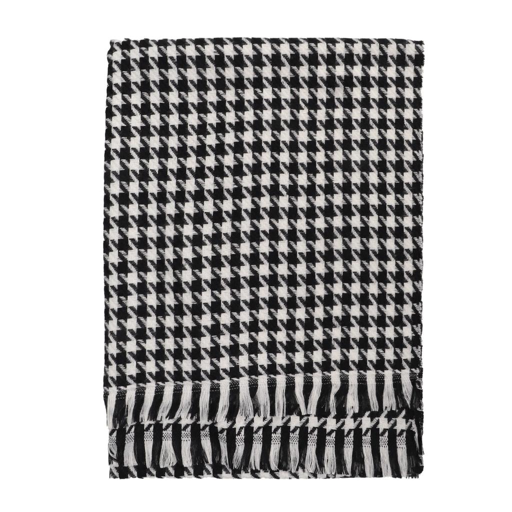 Winter Warm Couple Knitted Plaid Scarf Korean Style Versatile Tassel Contrast Color Houndstooth Scarf for Women