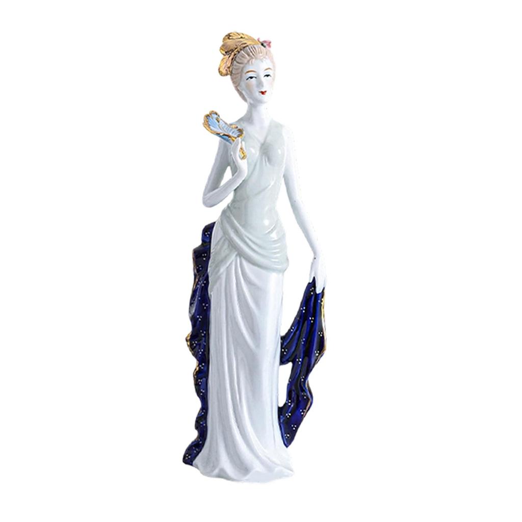 Ceramic Girl Statue Porcelain Table Centerpiece Lady Figurine Girl Statue Sculpture for Shelf Office Cabinet Fireplace Bedroom