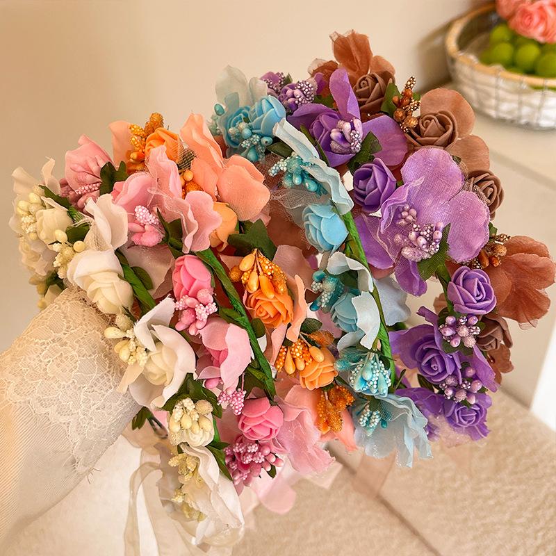 1Pcs Wedding Bridesmaid Floral Headband Girls Boho Flower Crown Hair Accessories for Garden Party Birthday Festival