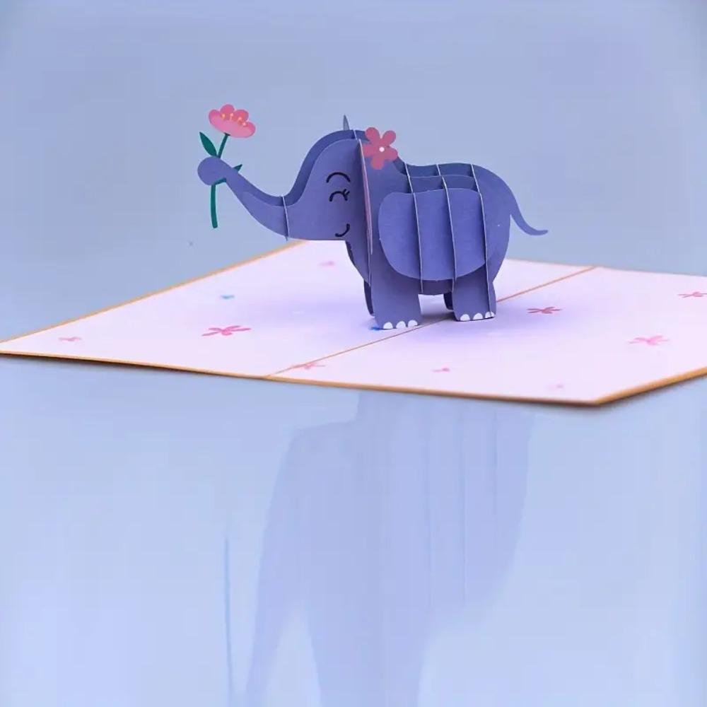 Cute Elephant Greeting Card Paper Blessing Card Postcard 3D Pop Up Greeting Card  Valentine's Day