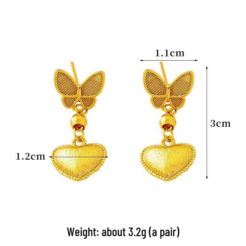 Trendy Gold Love Heart Butterfly Earrings - Women's Long-Lasting Color Retention Jewelry