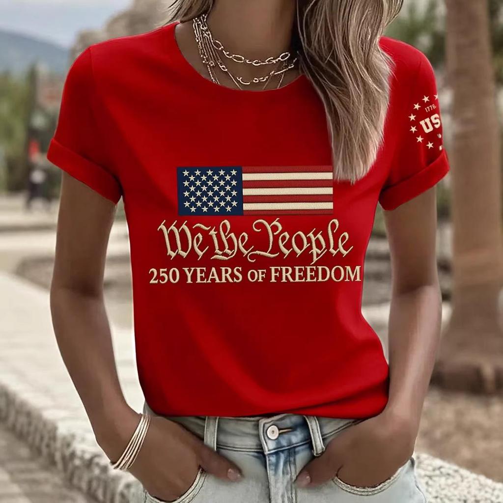 Women's 250th Anniversary Independence Day Digital Print T-shirt – Short Sleeve, Casual European & American Style