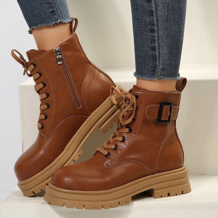 

Женские ботинки мартин осенне-зимние в британском стиле на платформе шнуровка женская обувь узкие короткие ботинки 42 коричневый