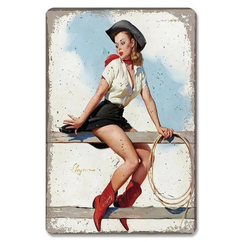 Vintage Metal Sexy Girl Pin Up Girls Plaque Tin Signs Cola Beer Airplane Metal Poster Retro for Bar Pub Club Home Wall Art Decor