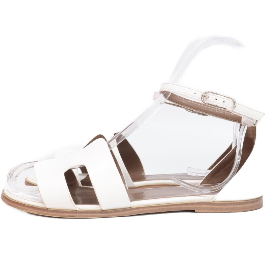 HERMES H182138Z Santorini H motif ankle strap flat sandals / shoes 35 whiteUsed