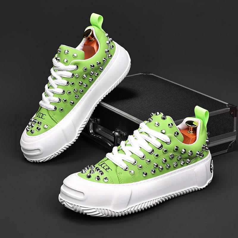 Luxury Designer Men's Punk Rivet Thick Bottom Lace Up Shoes Causal Flats Moccasins Male Rock Hip-hop Walking Sneakers