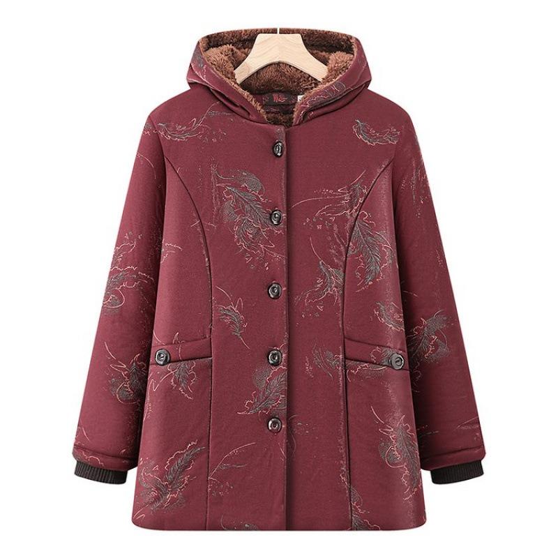 Padded Jacket Women's Winter Padded Jacket Piled and Thickened Warm Windproof Jacket Old Lady Padded Jacket