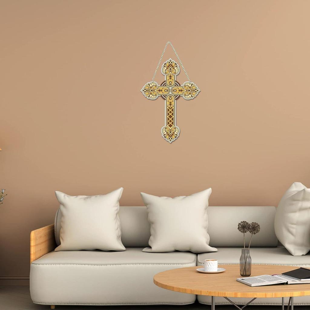 Traditional Christian Holy Cross Designer Wooden Wall Hanging Decoration Items for Living Room | Spiritual Decor Items
