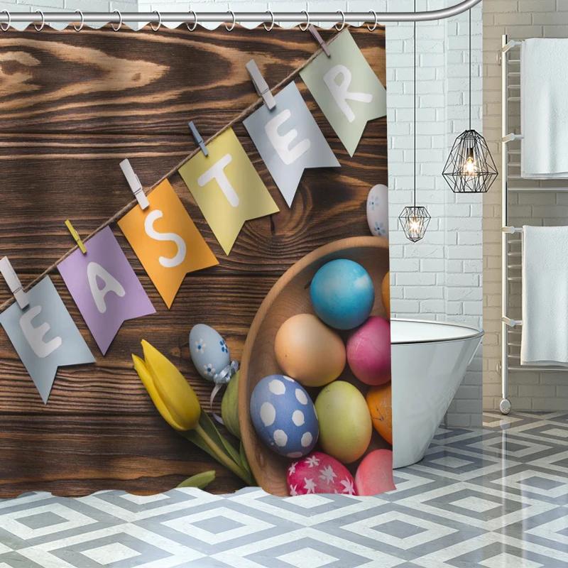 

Easter Eggs Print Shower Curtain Holiday Party Decoration Waterproof Polyester Fabric Bathroom Supply Bathtub Screen With Hooks W60H190(CM)-1 Pcs