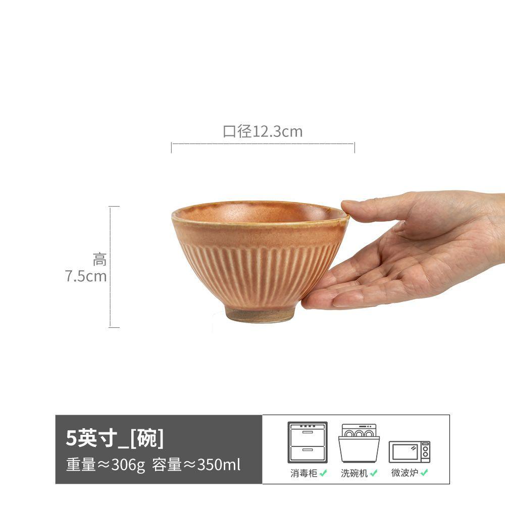 Japanese Retro Ceramic Bowl Vertical Pattern Design Rice Bowl Household Round Small Bowl Rice Bowl Tableware Dessert Bowl Bowl