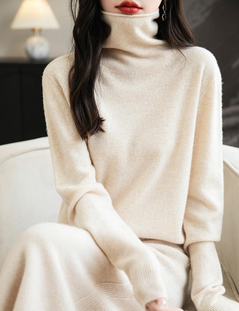Yokbeer Merino Wool Seamless First Long Knit Pullover Top for Size 100% Sweater, Women's Turtleneck, Line, Ready-to-Wear, Sleeve, Cashmere-Like