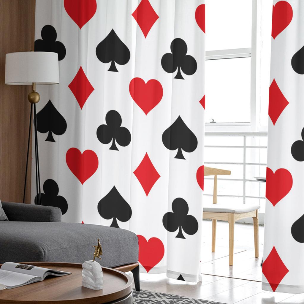 Quadrate Pik Herz Poker Textur Tüll Vorhänge für Wohnzimmer Dekoration Modern Chiffon Transparent Voile Küchenvorhang