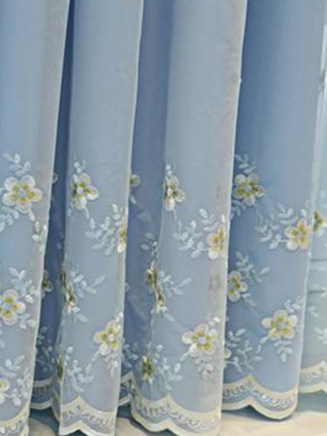Europese- Licht Hoge Kwaliteit Woonkamer Relief Geborduurde Gordijnen Slaapkamer Erker Vloer tot Plafond W100xH200cm&Grommet Top blauw