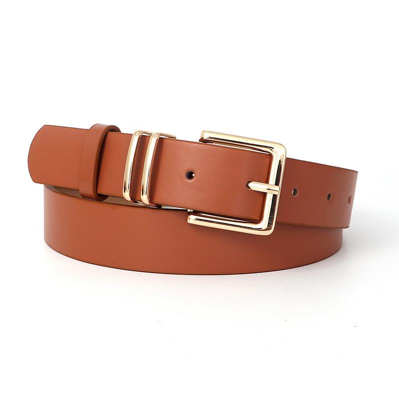 Minimalist Womens Leather Belt With Gold Buckle For Dress And Jeans Wear