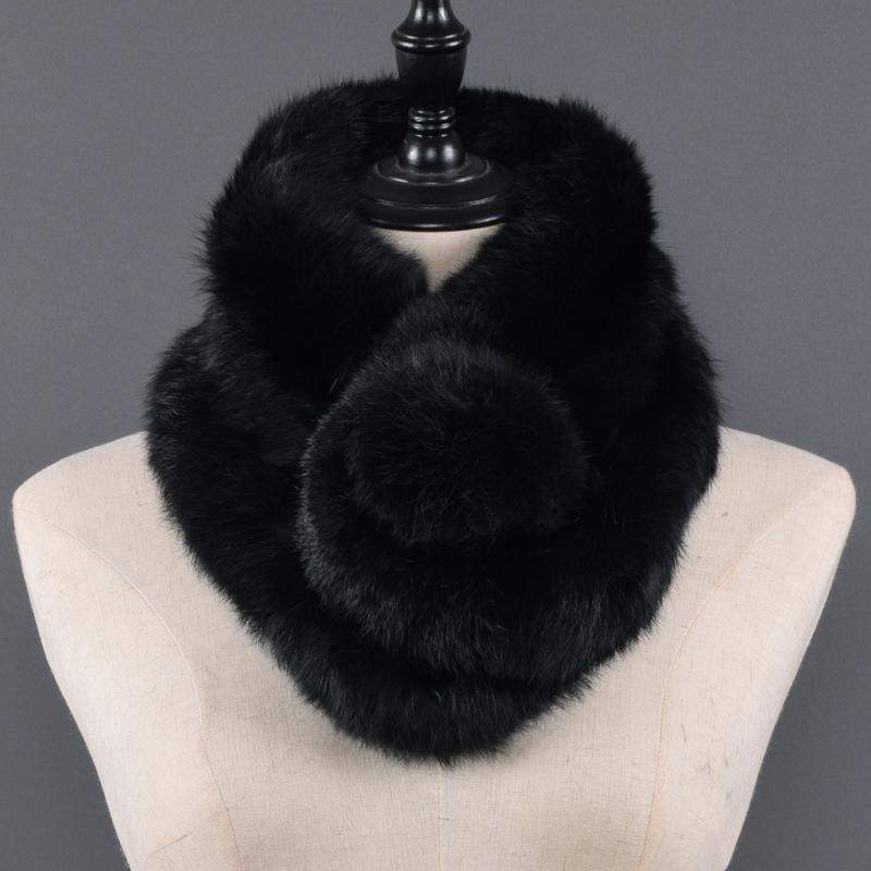 Natural Rabbit Fur Scarf for Women New Arrival Real 100% Rex Rabbit Fur Scarves Winter Fur Neckerchief Rabbit Fur Pompom