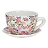Cache-pot / tasse à plantes - EDEN - forme tasse - Céramique - Fleurs et papillons - 28x24x14 cm