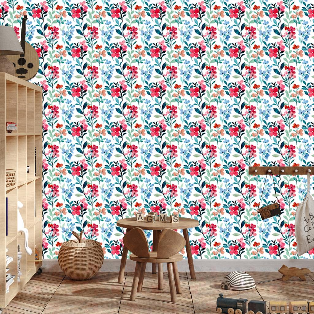 White and turquoise flowers wallpaper for living room and bedroom 50x1000
