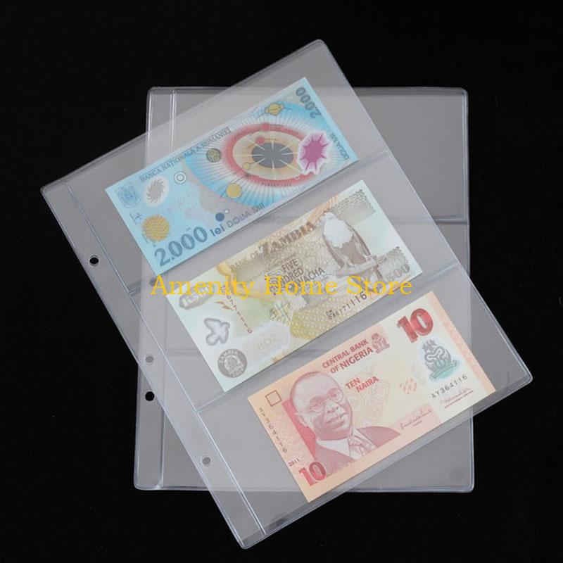 F26C 1 Sheet 3 Pockets Money Collection Album Page Pocket Currency for Protect Bag Loose Leaf Money Banknote Coins Album Book