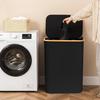 Foldable Bamboo Laundry Hamper with Lid and Inner Bag for Bedroom Storage.