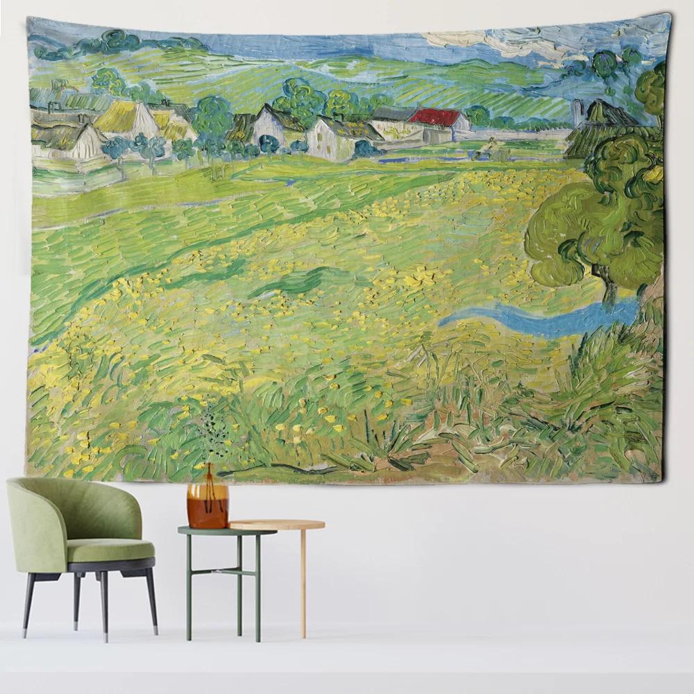 Gobelin Van Gogh Aloesowy Wóz i Daleki Pociąg Salon Tło Domu Tkanina Wisząca Dekoracja Ścienna