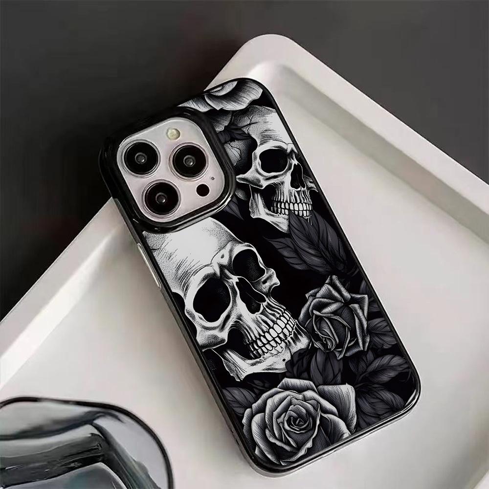 Skull Rose design phone case suitable for iPhone 17 16 15 14 13 12 11 Pro/Max/Plus anti drop and shockproof back cover