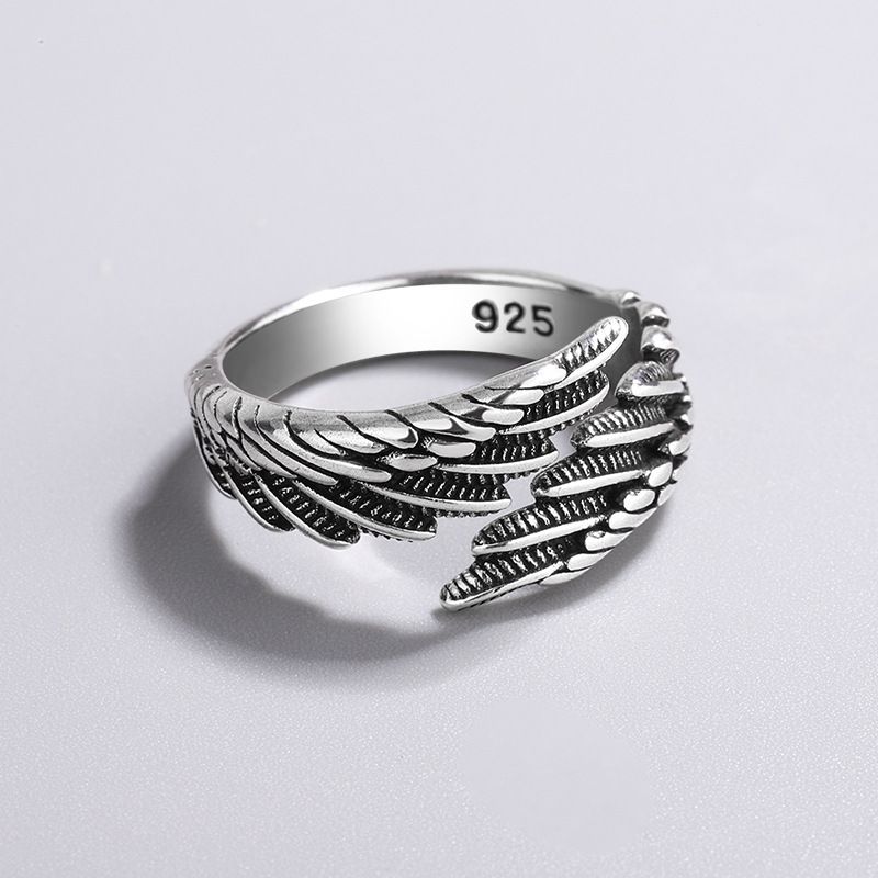 

European and American Style Retro Distressed Feather Ring 2024 New Simple and Fashionable Jewelry with a High-End Feel for Women Adjustable Opening