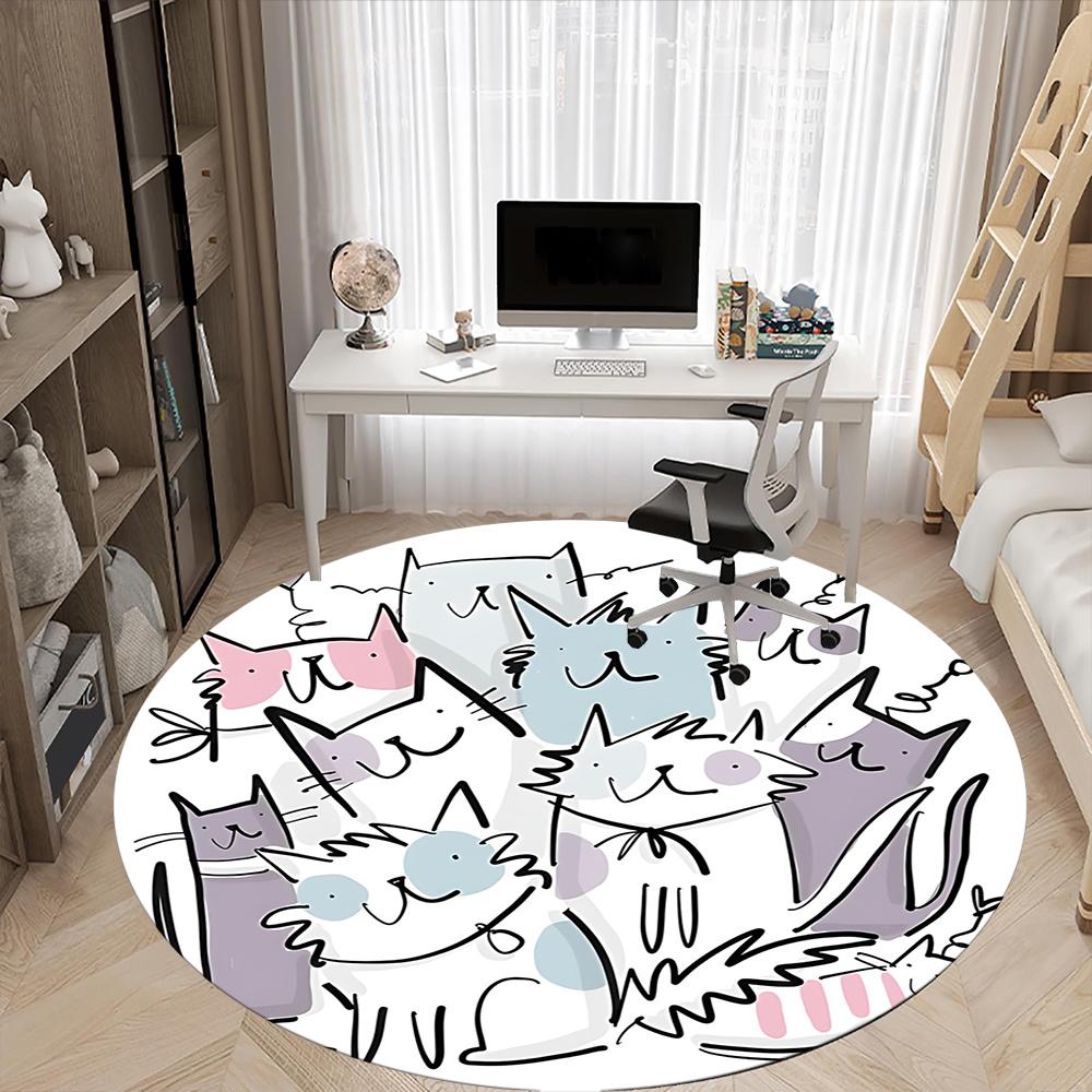 1pc Cat Family Office Round Area Rug, Indoor Mat Suitable ForOffice, Under Office Chairs Bedroom Living Room Home Decor, Room Decot196
