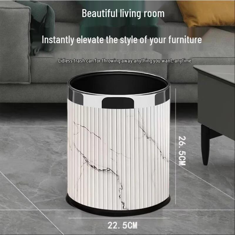 Yuzhuxun 10L Double Layer Striped White Marble Trash Can