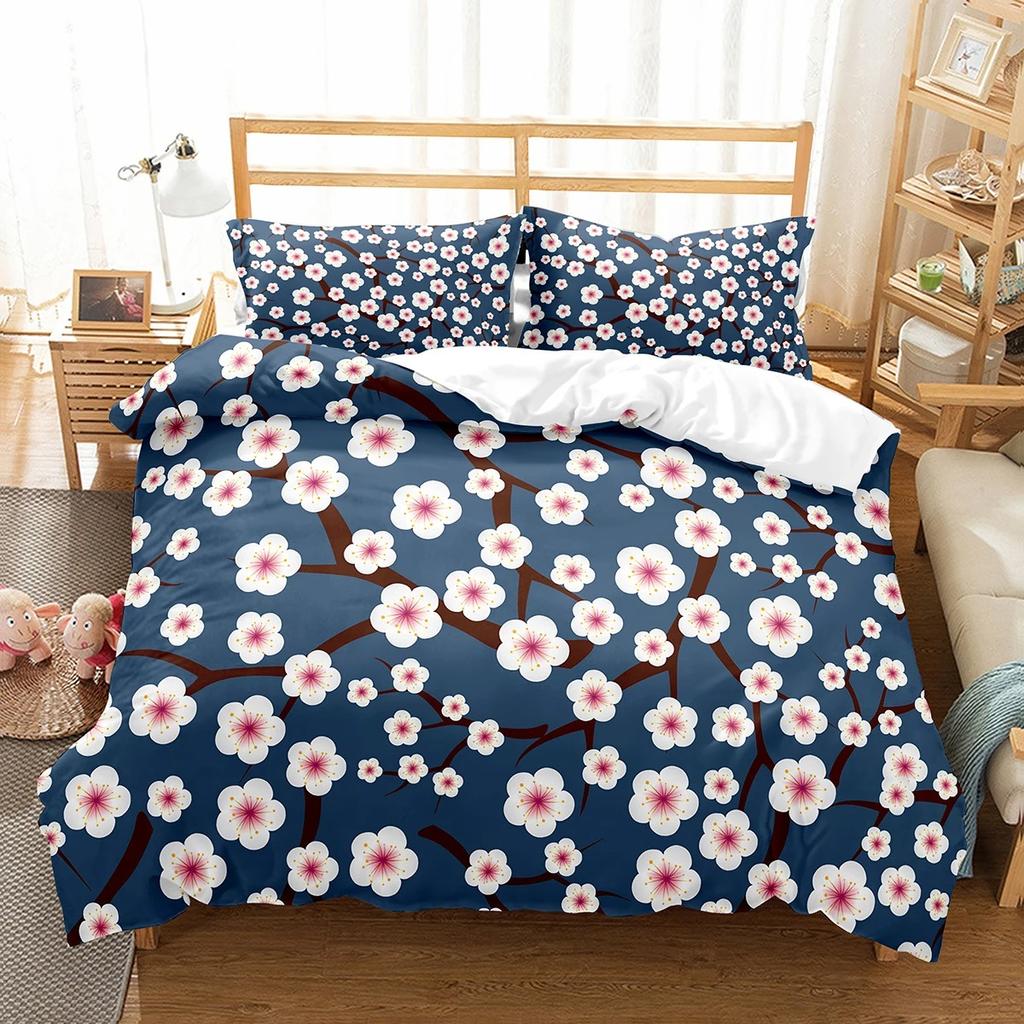 Plum Flower Duvet Cover Collection Red Flower Pattern Bedding Collection For Girls Women Polyester Comforter Cover Quilt Cover King Full Size