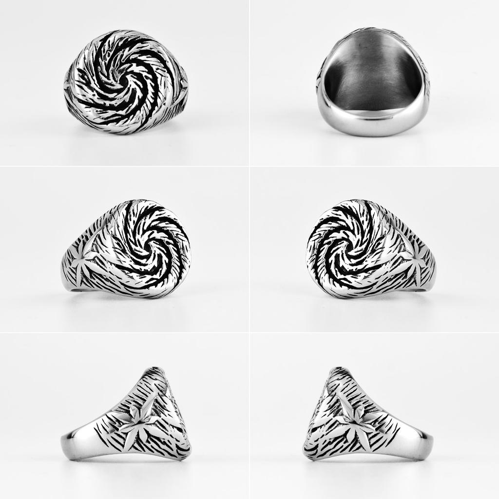 Black Hole Swirl Flower Stainless Steel Mens Rings Punk Unique Amulet for Male Boyfriend Biker Jewelry Creativity Gift