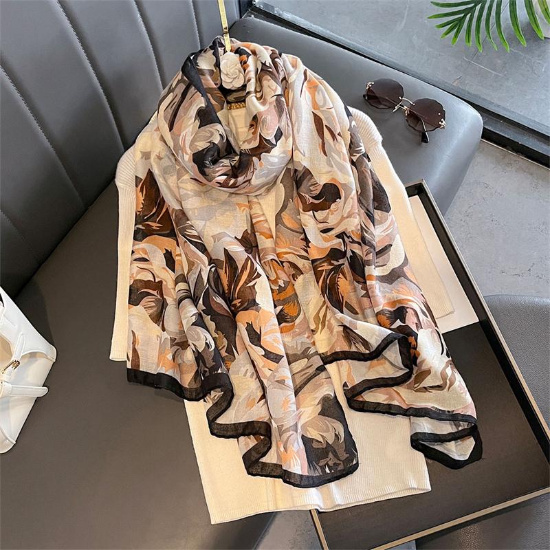 

New Spring Women Cotton Scarf Beach Hijab Shawls and Wraps Luxury Brand Flower Female Foulard Echarpe Designer Bandana 85x180cm