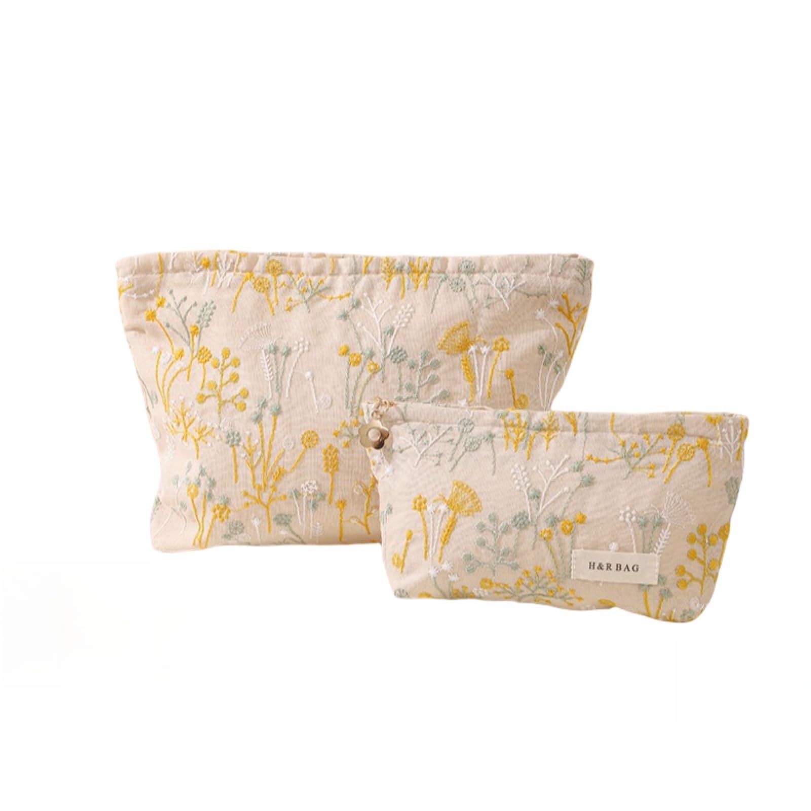 

Tumecos Вышитый холщовый косметический портативный органайзер для и Маленький Свежий и Милый Легкий для Деловой Комбинация Сумка для Набор материалов из 2 штук, бежевый