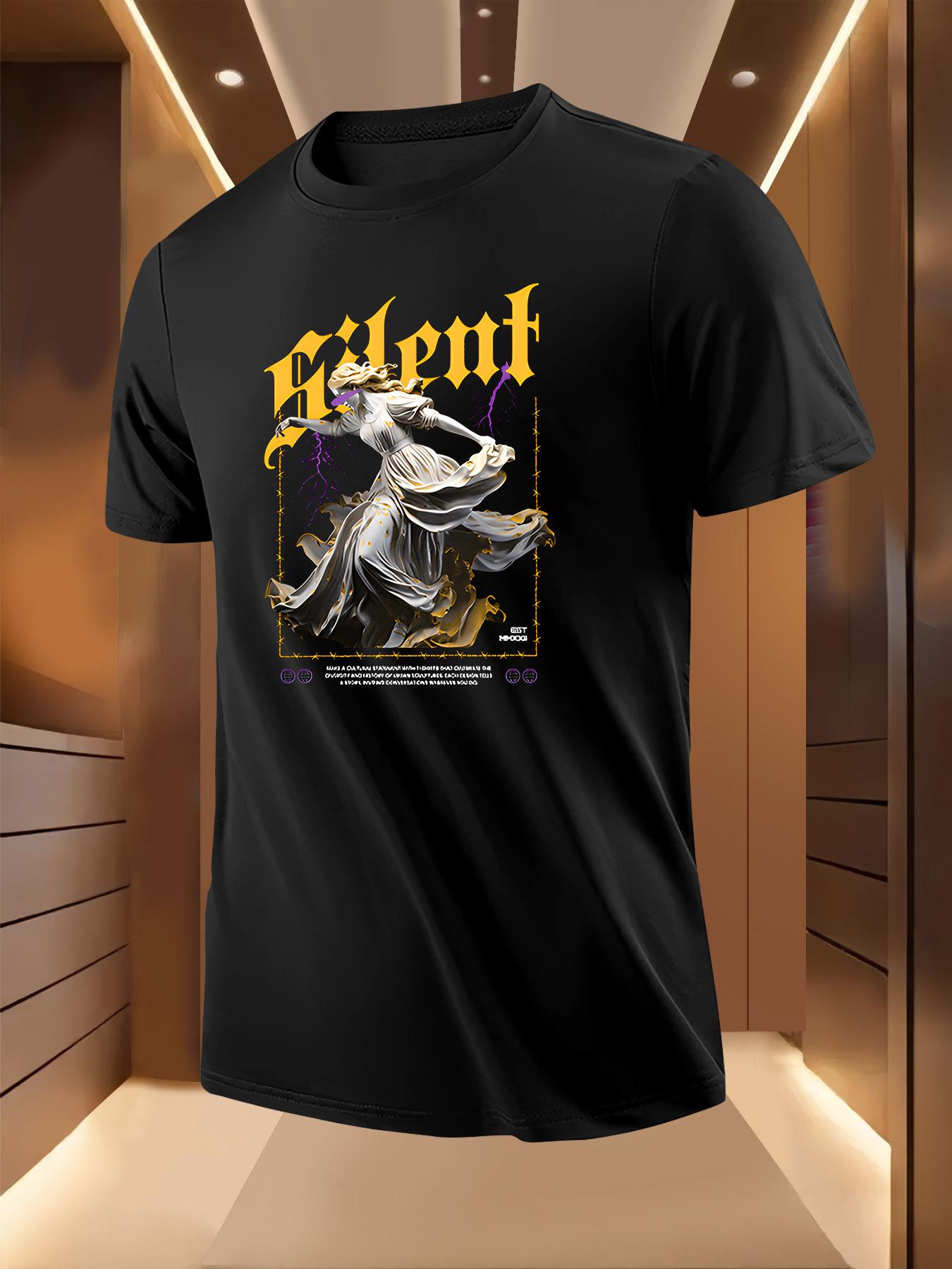 Graphic Tshirt - Black with Golden Purple Fantasy Art Print XXXL